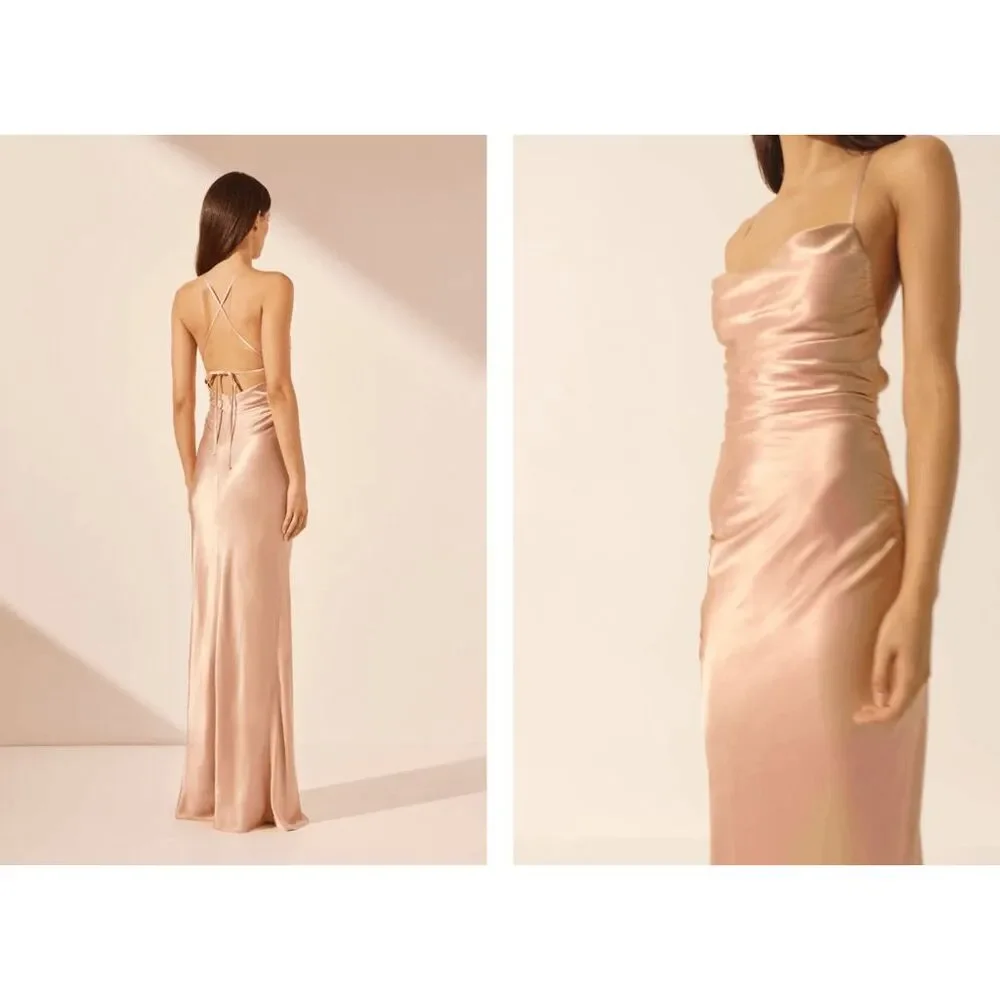 Shona Joy Womens Cowl Neck La Lune Lace-up Back Maxi Dress Dessert Size 2 $360_2